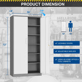 Fesbos Metal Storage Cabinet-72” Tall Steel File Cabinets with Lockable Doors and 5 Adjustable Shelves-Gray&White Steel Storage Cabinet for Home, School, Office, Garage Fesbos