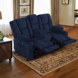 MCombo 74.4" Zero Gravity Power Loveseat Recliner with Console, Heat and Vibration Massage, Reclining Loveseat Sofa with USB Ports, Cup Holders for Living Room, Fabric 6035SET (Navy Blue) MCombo
