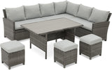 Wisteria Lane Patio Furniture Set, 7 Piece High Curved Back Outdoor Dining Sectional Sofa with Dining Table and Chair, All Weather Wicker Conversation Set with Ottoman, Grey Wisteria Lane
