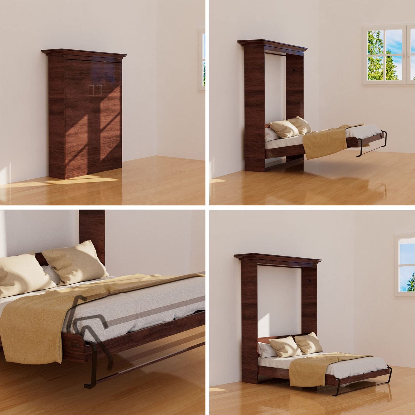 ROOMTEC Horizontal Queen Murphy Bed Hardware Kit - Space-Saving, Easy to Install Folding Wall Bed System - WoodArtSupply