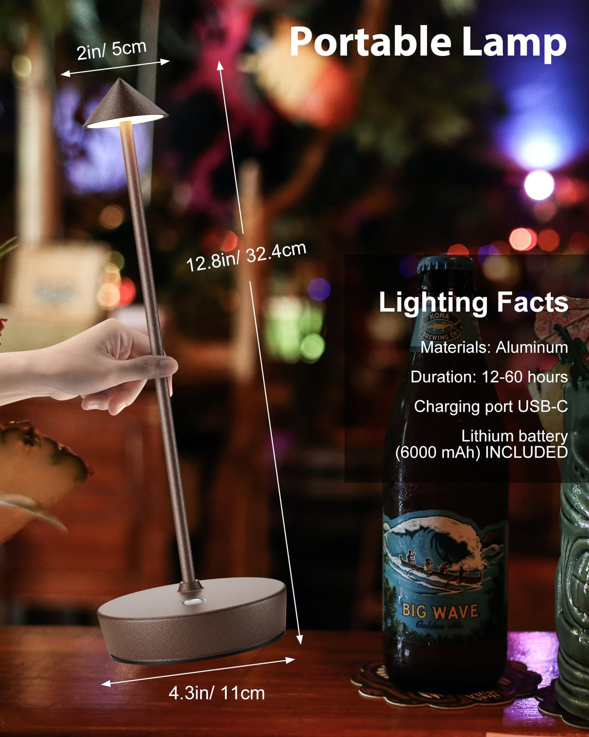 SHANGCAI Cordless Table Lamps Rechargeable, 6000mAh Battery Operated LED Desk Lamp Outdoor Waterproof Portable Touch Dimmable Table Night Light for Patio Restaurant Dining Home Rust SHANGCAI
