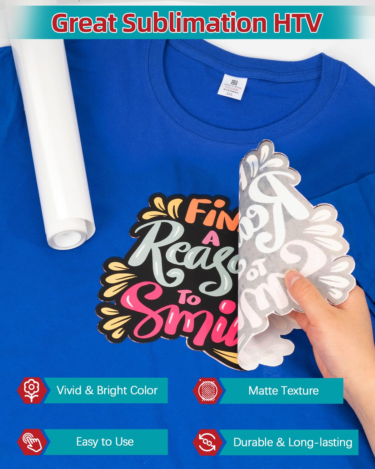 Lzerking Sublimation Htv for Dark Fabric 12in x 6ft Matte Sublimation Vinyl for Cotton Shirts, DIY Gifts, Easy Subli Heat Transfer Vinyl Compatible with xTool M1, Cricut Cutting Machines Lzerking