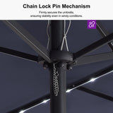 PURPLE LEAF 15ft Double-Side Patio Umbrella with Base and Solar Lights Outdoor Market Umbrella with Crank Handle Rectangle Umbrella for Backyard Pool Garden Deck, Navy blue PURPLE LEAF