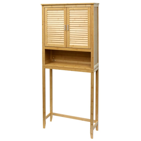 RoyalHouse Bamboo Over The Toilet Storage Cabinet with Bottom Shelf, Free Standing Storage Cabinet, Perfect Bathroom Space Saver with Double Door Organizer RoyalHouse