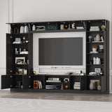 ROMSHINE Large Entertainment Center with Storage, 114" W Wall Unit TV Stand with Bookshelves & Light in White Color, Modern Media Center Cabinet with Bridge, for Living Room Bedroom, Black ROMSHINE