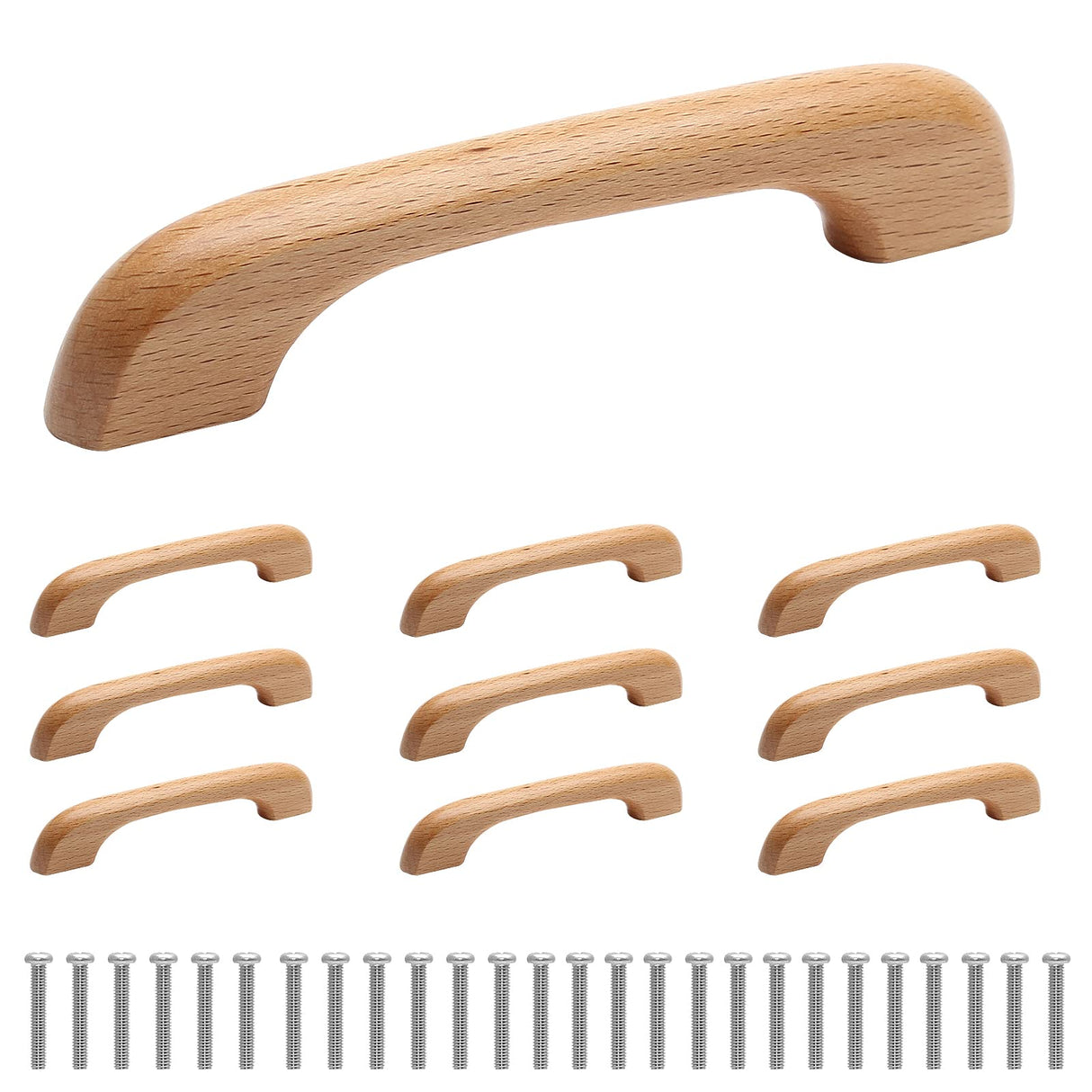 Uenhoy 10 Pcs Natural Wood Cabinet Pulls Handles Solid Wood Handles for Kitchen Cabinets and Drawers - 5" Length, 3-3/4" (96mm) Hole Spacing Uenhoy