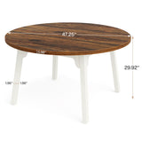 Tribesigns Round Dining Table for 4-6, 47-Inch Farmhouse Kitchen Table with Solid Wood Legs for Kitchen, Dining Room, Living Room (White and Rustic Brown) Tribesigns
