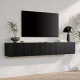 WAMPAT Floating TV Stand, Wall Mounted Shelf, Modern Floating Entertainment Center with 3 Fluted Flip-Down Doors, 70" Large Storage Media Console Wall Unit for Living Room,Bedroom, Black WAMPAT