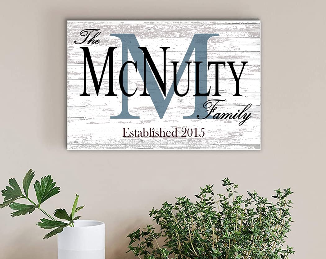 Family Name Sign PERSONALIZED Wedding Gift For Couple Established Monogram Custom Wall Decor EST. Date 16.5" X10.5" (Monogram With Established Date) - WoodArtSupply