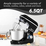 Kitchen in the box Stand Mixer, 6.5QT 660W Electric Kitchen Mixer, 6-Speed Tilt-Head Food Mixer with Dough Hook, Wire Whip, Beater, Dishwasher Safe (Black) Kitchen in the box
