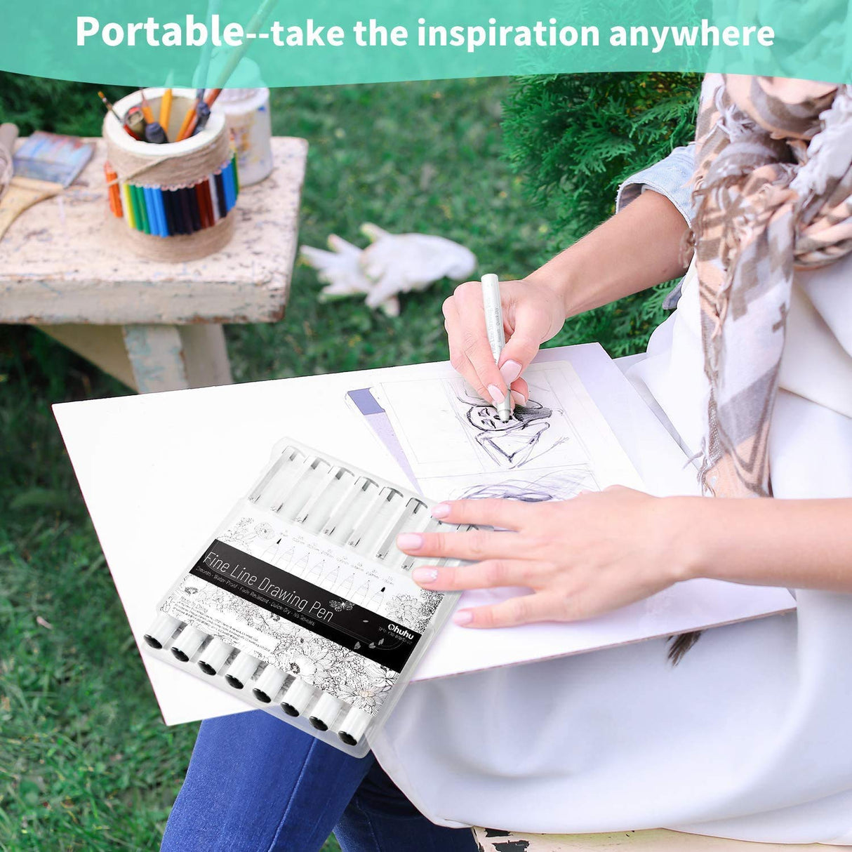 Ohuhu Fineliner Pens Micro Drawing Pens: 8-size Tips (Ultra-fine, Fine & Brush) Waterproof Pigment Black Ink for Illustration Drawing Journaling Sketching for Artist Beginners Ohuhu