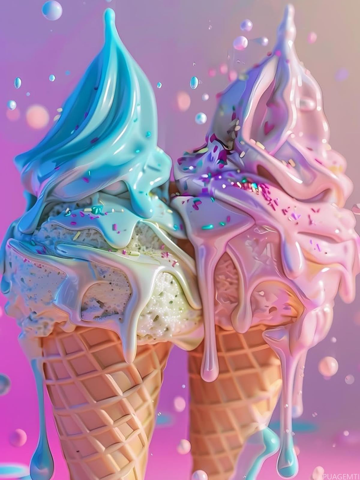 PUAGEMTI 5D Melting Ice Cream Diamond Painting Kits Food for Adults, Full Round Diamond Art Craft, Personalized Wall Decoration, Gift for Any Occasion 12x16 inch PUAGEMTI