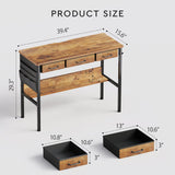 Maihail Small Desk with Drawers for Bedroom, Small Vanity Desk Without Mirror, 39.5inch, Writing Desk with Bookshelf, Computer Desk with Storage Drawers, Vanity Table no Mirror Rustic Brown Maihail