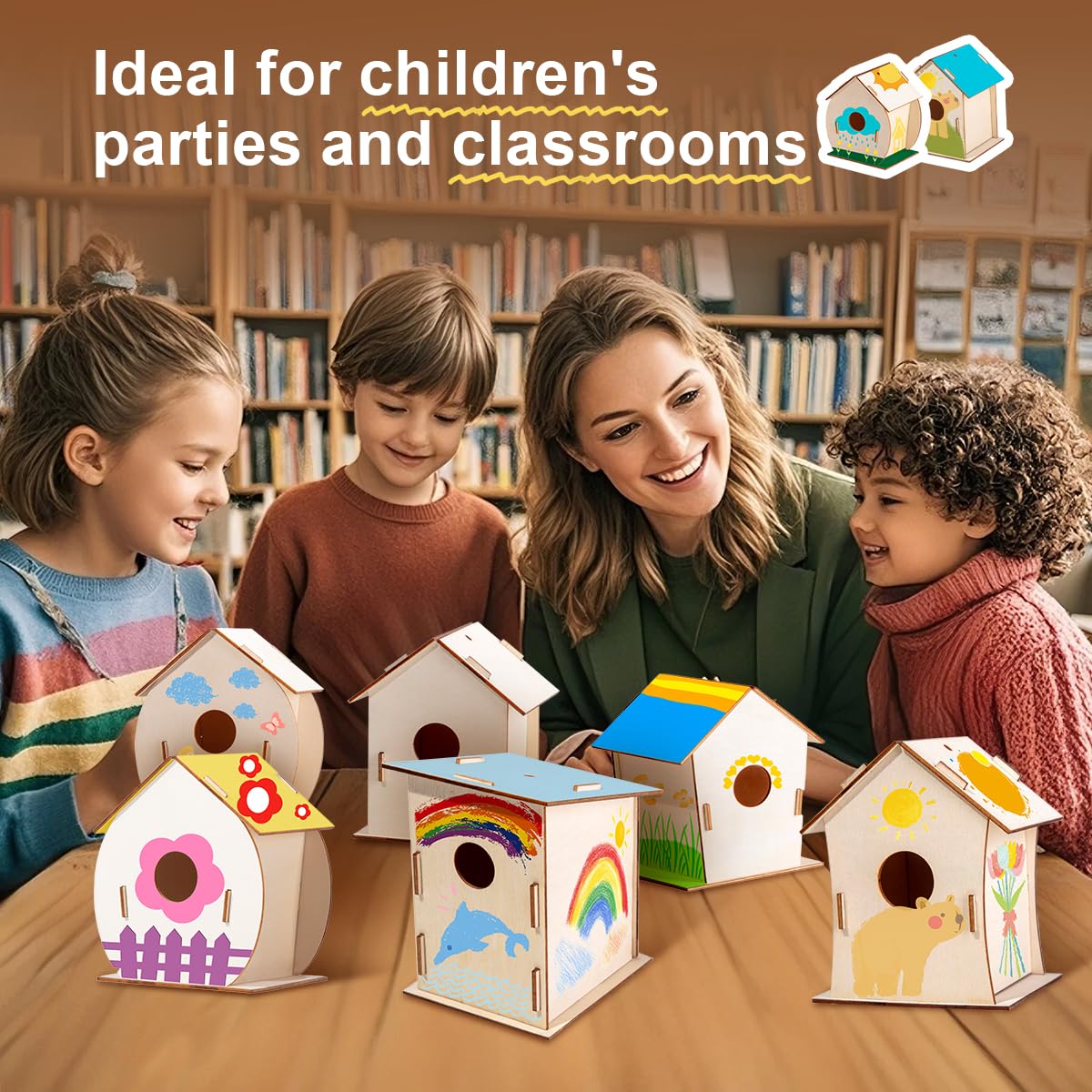 24 Sets DIY Wood Birdhouse Bulk for Kids Parties and Classrooms, Art Painting Bird House Craft Kit Unfinished Wood Bird Houses to Paint for Kids 3+ Spring Summer Arts and Craft Projects QUYSK