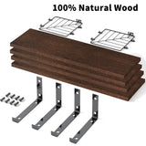 Fixwal 3+1 Tier Bathroom Floating Shelves Over Toilet, 15.8in Farmhouse Rustic Wood Shelves, Wall Decor for Bathroom, Living Room,Bedroom and Kitchen (Dark Brown) Fixwal