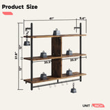 Bestier 3-Tier Rustic Brown Floating Pipe Shelving Unit for Kitchen and Living Room Bestier