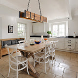 4 Lights Rustic Wood Chandelier with 5W LED Downlight Dimmable, Farmhouse Pendant Light Fixtures for Dining Room, Pool Table Light-39inches BAOURE