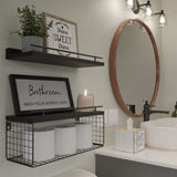WOPITUES Floating Shelves for Wall Decor Sign, Bathroom Organizers and Storage, Bathroom Shelves Over Toilet with Metal Guardrail-Black WOPITUES