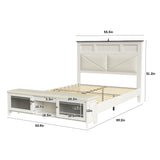 Halitaa Farmhouse Full Bed Frame with Storage, Full Size Bed Frame with 51" Tall Headboard & Charging Station,Wood Platform Bedframe with Led Lights & Storage Bench, No Box Spring Needed,White Halitaa