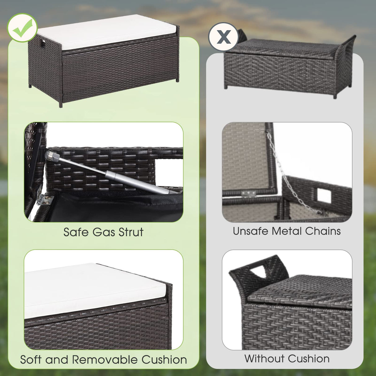 Tangkula 34 Gallon Outdoor Storage Bench with Seat Cushion, Patio Mix Brown Wicker Deck Box with Waterproof Liner and Side Handles, Outdoor Storage Bench for Cushions, Garden Tools, Pool Accessories Tangkula