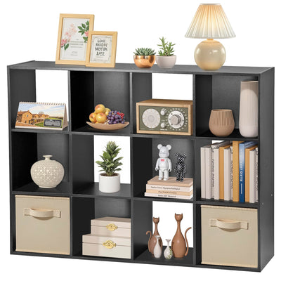 12 Cube Storage Organizer, Storage Shelf Organizer Bookshelf with Open Back, Open Shelf Bookcase, Wood Cubby Closet Cabinet Display Unit with 6 Removable Back Panels for Living Room Bedroom, White