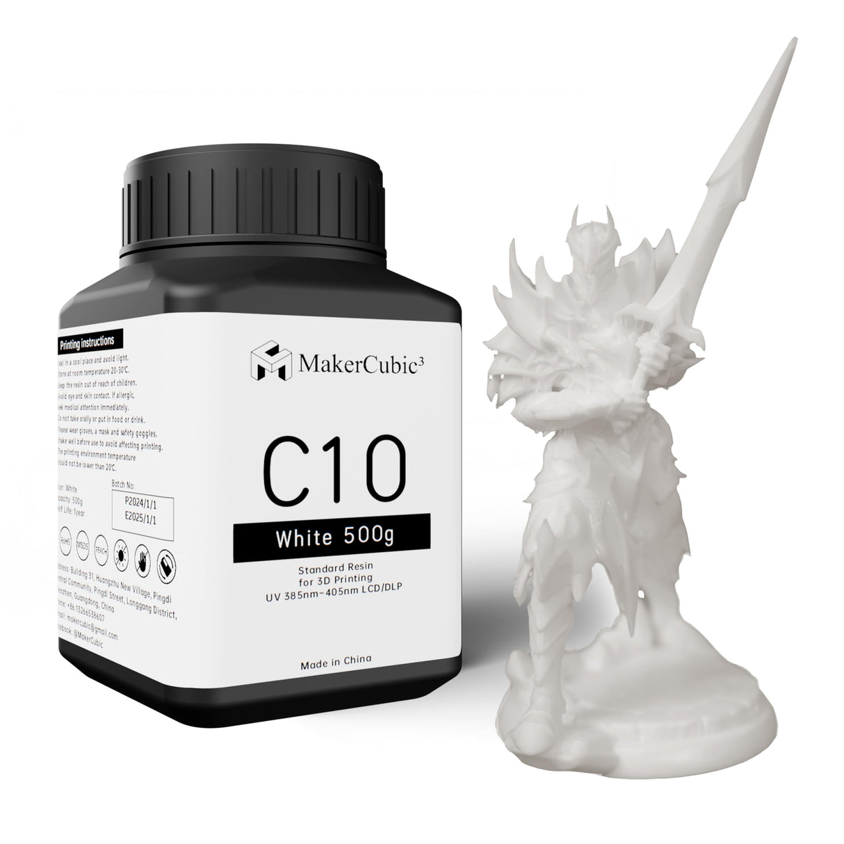 Makercubic³ Standard Resin Fast Curing, for 395-405nm UV Light Curing 3D Printing Liquid，Well Formed(White,500g） MakerCubic³