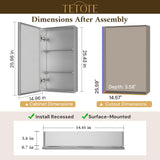 TETOTE 15 x 26 Bathroom Mirror with Storage with Tempered Beveled Mirror Silver Medicine Cabinet Aluminum Cabinet DTC Hinges, Stepless Adjustable Shelves, Recessed/Surface-Mounted TETOTE