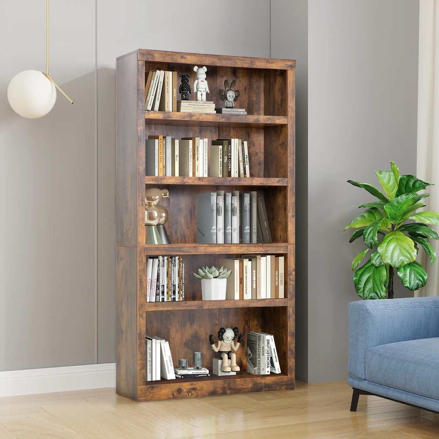 Contemporary 5-Tier Wooden Bookshelf by YRLLENSDAN for Stylish Storage Solutions - WoodArtSupply