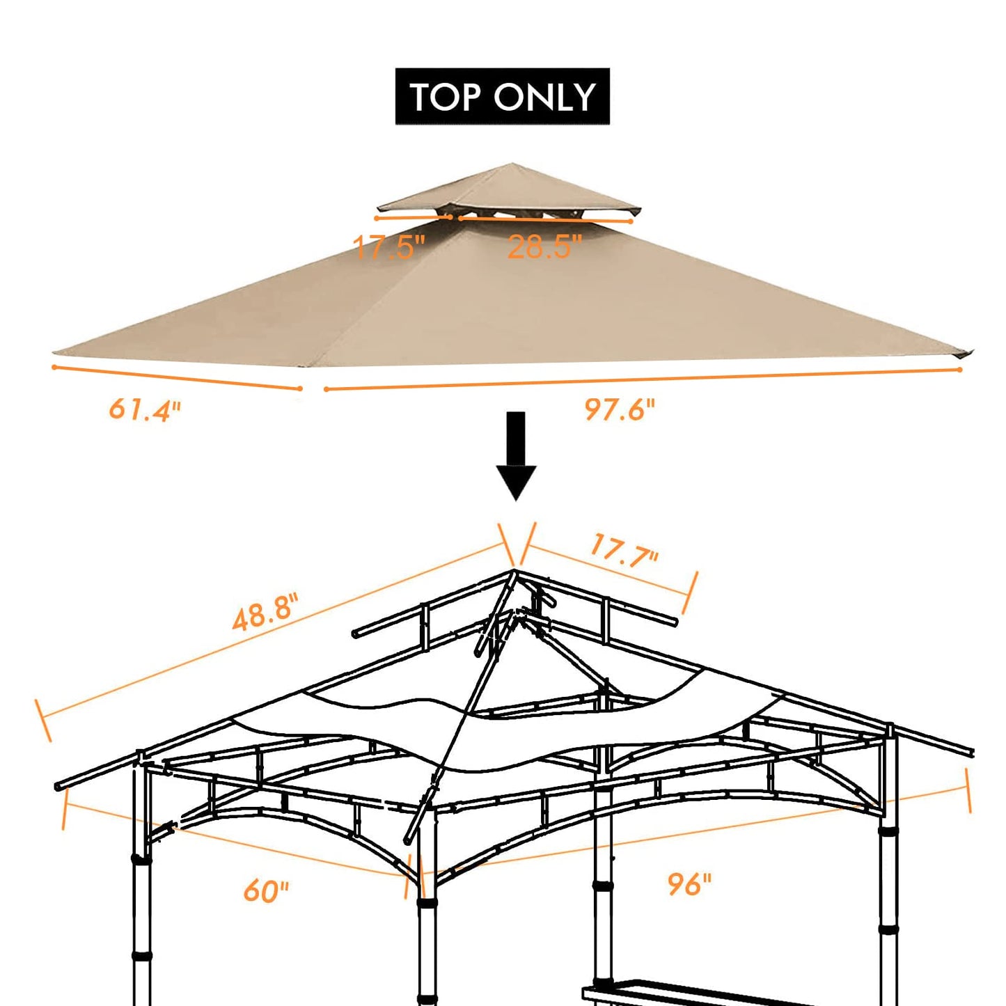 Tanxianzhe Grill Gazebo Replacement Canopy Top Cover 5×8 Double Tiered BBQ Roof ONLY FIT for Gazebo Model L-GG001PST-F (Beige)