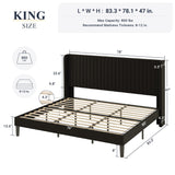 Allewie King Size Velvet Bed Frame/Vertical Channel Tufted Wingback Headboard/Upholstered Platform Bed/Strong Wooden Slats/No Box Spring Needed/Easy Assembly/Black Allewie