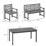 Outsunny 6 Piece Patio Dining Set, Outdoor Poplar Wood Furniture Set, Umbrella Hole Table and Chairs with Bench for Porch, Backyard, Balcony, Outside Garden, Dark Gray Outsunny