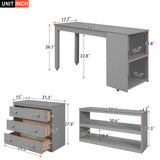 Low Loft Bed Full Size with Desk and Storage, Solid Wood Low Loft Bed Frame with Cabinet, Shelves and Rolling Portable Desk, Multiple Functions Loft Bed Frame for Kids Teens Adults (Gray) Harper & Bright Designs