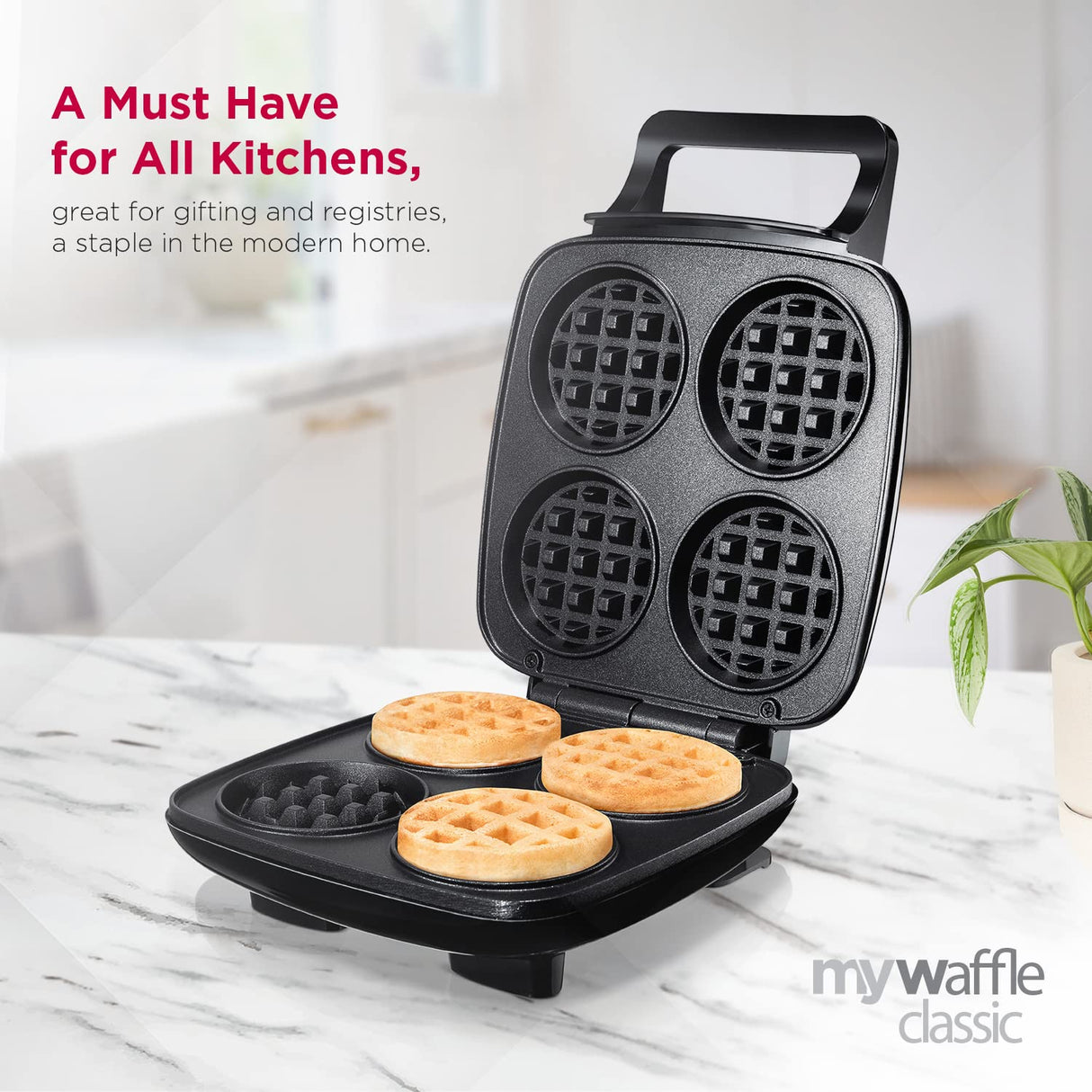 mywaffle Classic Waffle & Chaffle Maker - For Breakfast, Churro, Keto, Belgian and Dessert Waffles - Non-Stick Surface, Extra Deep Plates and Easy to Clean, Perfect for Individuals and Families homeart
