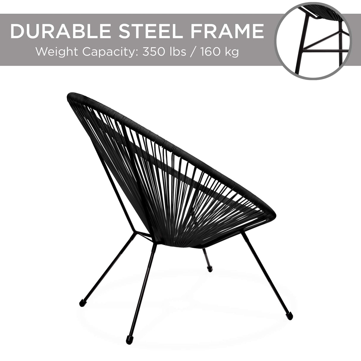 Best Choice Products 3-Piece Outdoor Acapulco All-Weather Patio Conversation Bistro Set w/Plastic Rope, Glass Top Table and 2 Chairs - Black Best Choice Products