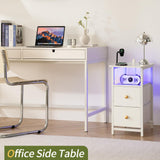 Yoobure End Table with Charging Station, Narrow Side Table LED Small Night Stand, Skinny Nightstand with Fabric Drawers, Bedside Table End Tables Living Room, Side Tables Bedroom for Small Spaces Yoobure
