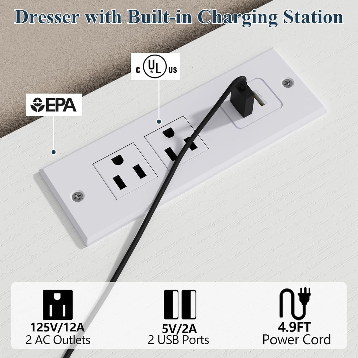 Loomie 10 Drawer White Dresser with Charging Station & Led Lights for Bedroom, 58" Long Triple Wide Dresser TV Stand for TVs up to 65", Large Dressers Organizer with Open Cubby, Wide Chest of Drawer Loomie