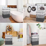 HomeHacks 2 Pack Large Laundry Baskets, Waterproof, Freestanding Laundry Hampers, Collapsible Clothes Hamper with Reinforced Handles in Laundry Room, College Dorm, Bathroom, Bedroom (Grey, 75Lx2) HomeHacks