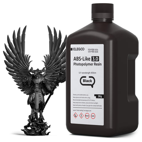 ELEGOO ABS-Like 3D Printer Resin 3.0 Black 2000g, Upgraded High Precise 3D Printing Resin, Low Shrinkage and Viscosity, 405nm LCD UV-Curing for MSLA/LCD/DLP 3D Printer ELEGOO