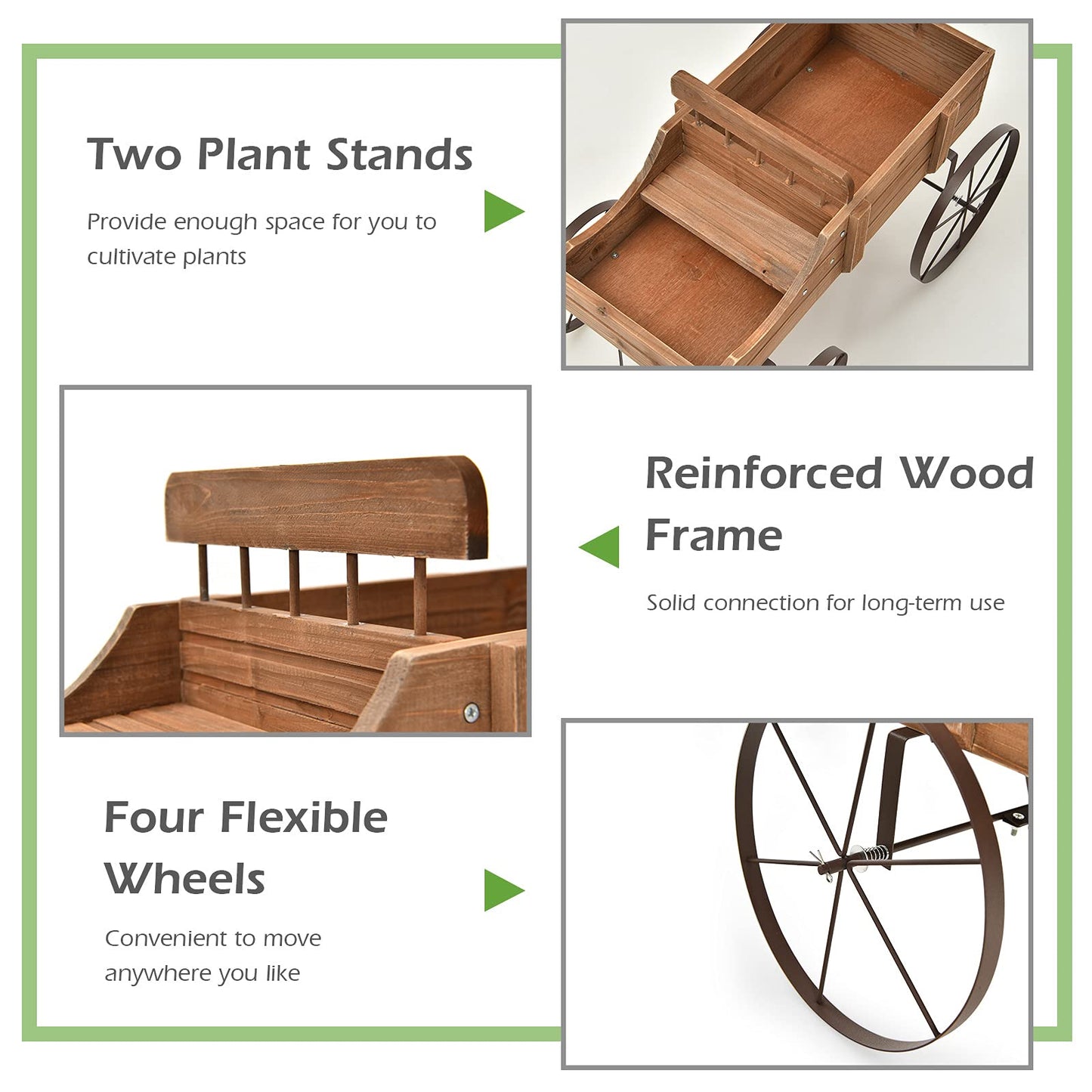 Giantex Decorative Garden Planter, Small Wagon Cart with Metal Wheels, Wood Raised Beds Plant Pot Stand for Backyard Garden Patio 24.5"x13.5"x24" (Natural)