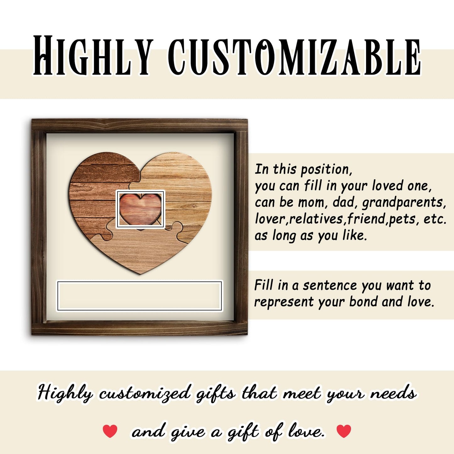 Kas Home Personalized Wooden Heart Name Puzzle Sign, Custom Family Name Puzzle with 1-8 Names Engraved Text Gift Desktop Ornament for Father's Day - WoodArtSupply