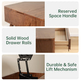 Lift Top Coffee Table, 100% Solid Oak Wood Walnut Coffee Table with Drawers and Hidden Compartments, Rectangular Coffee Tables with Storage for Living Room Home Decor (39.37" L x 21.65" W x 25.59" H) Wayshome