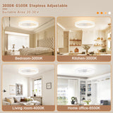 VOLISUN Low Profile Ceiling Fans with Lights and Remote, 23.6in Flush Mount Ceiling Fans with Light, 3000K-6500K Dimmable Fandelier LED Fan Light, White Bladeless Ceiling Fans with Lights for Bedroom VOLISUN