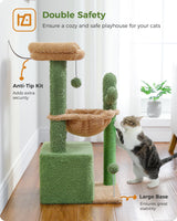 PEQULTI 4-in-1 Cactus Cat Tree, 33'' Cat Tower for Indoor Cats with Large Condo, Cat Scratching Post for Cats with Deep Hammock& Cozy Top Perch,Green PEQULTI