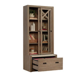Sauder® Dixon City Library 4-Shelf Bookcase With Sliding Doors And Filing Drawer, Brushed Oak™/Pebble White™ Sauder