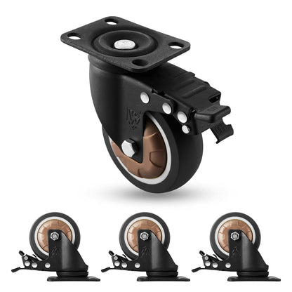 4 inch Caster Wheels Set of 4, Industrial Heavy Duty Swivel Casters with Dual Brake No Noise Locking Plate Casters with Thermoplastic Rubber Load 1200Lbs for Cart Furniture Black Brown