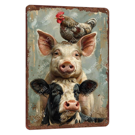 WIZYXQ Metal Signs A Pig Cow Chicken Vintage Tin Sign for Home Office Kitchen Bar Cafe Garden Farmhouse Chicken Coop Wall Decor 12x8 Inch WIZYXQ
