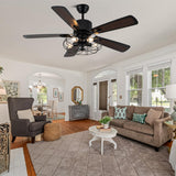 Curve Curio 52 Inch Farmhouse Ceiling Fan with Light Black Rustic Ceiling Fan Quiet and Reversible DC Motor Caged Chandelier Fan for Living Room Bedroom Patio Curve Curio