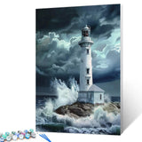Fantasy Lighthouse Painting Dramantic Scenery Paint by Number Kits 16 x 20 inch Canvas DIY Tropcial Ocean Oil Painting for Kids Adults Beginner with Brushes and Acrylic Abstract Art(Without Frame Tucocoo