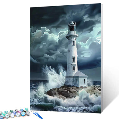 Fantasy Lighthouse Painting Dramantic Scenery Paint by Number Kits 16 x 20 inch Canvas DIY Tropcial Ocean Oil Painting for Kids Adults Beginner with Brushes and Acrylic Abstract Art(Without Frame