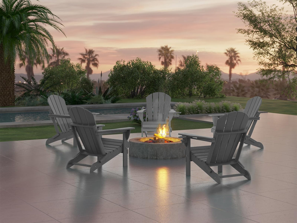 Ciokea Folding Adirondack Chair Wood Texture, Patio Chair Weather Resistant, Plastic Fire Pit Chair with Cup Holder, for Lawn Outdoor Porch Garden Backyard Deck (Grey) Ciokea